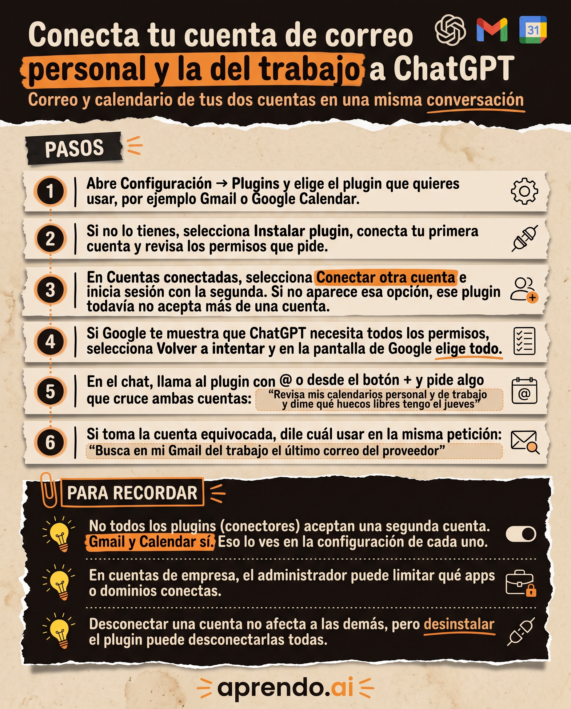 Conectar dos cuentas de correo en ChatGPT