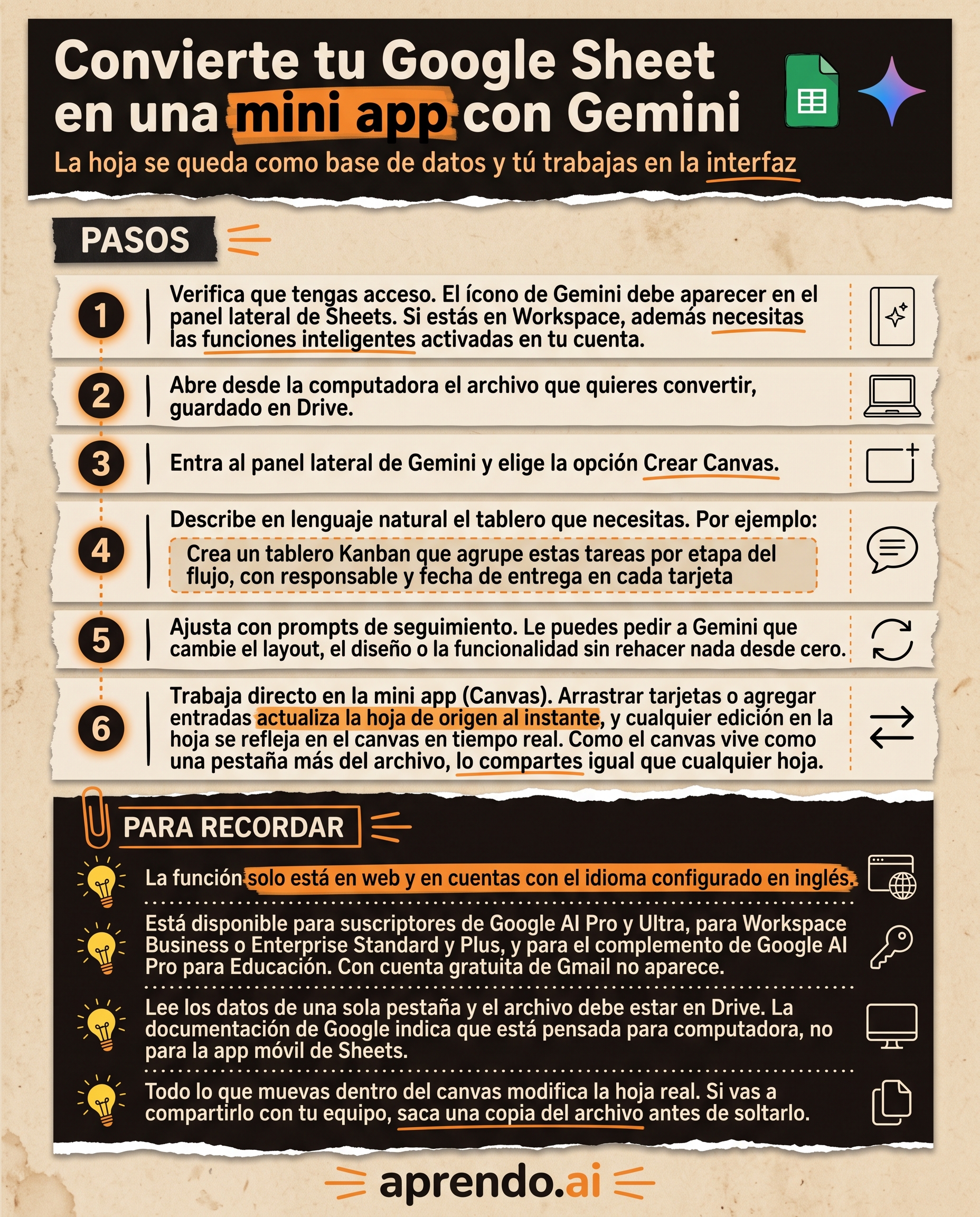 Infografía: Convierte tu Google Sheet en una mini app con Gemini